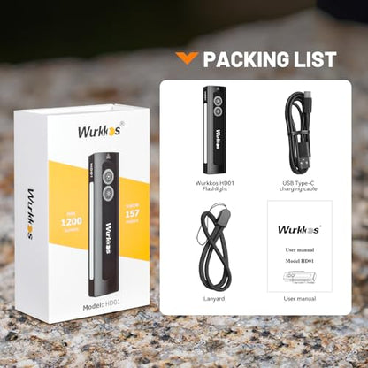 Wurkkos HD01 Flat EDC Flashlight with RGB and Green Light, 1200 Lumens Rechargeable LED Flashlight, Triple Light Sources Pocket Lights, Magnetic Flashlight for Camping, Work, Emergency - color: HD01