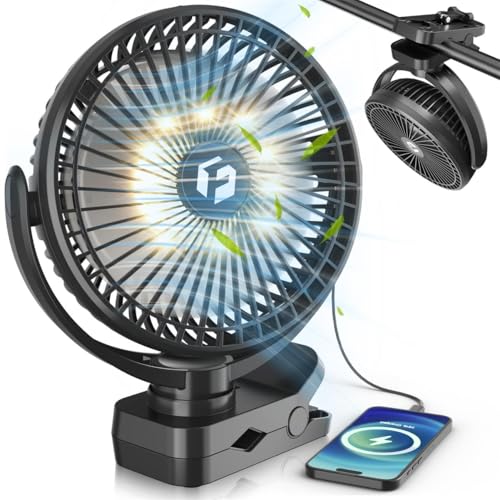 Clip on Fan for Golf Cart, 150H Working Time Portable Rechargeable Fans with LED Timers - 8-Inch Battery Powered Fan for Travel Indoor Desk Tent, Golf Accessories Gifts for Men Dad Him - color: Black