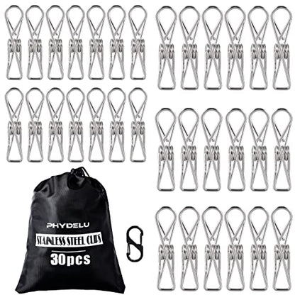 (30PCS) Stainless Steel Laundry Clothes Pins Heavy Duty Outdoor, Clothespins for Hanging, Metal Clips, Metal Clothes pins, Snack Bag Chip Clips for Food Packages, Close pins - size: 30pcs large size Clothes Pins