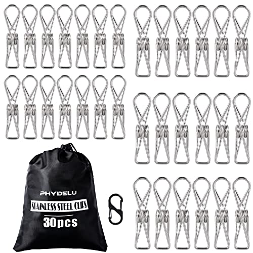 (30PCS) Stainless Steel Laundry Clothes Pins Heavy Duty Outdoor, Clothespins for Hanging, Metal Clips, Metal Clothes pins, Snack Bag Chip Clips for Food Packages, Close pins - size: 30pcs large size Clothes Pins
