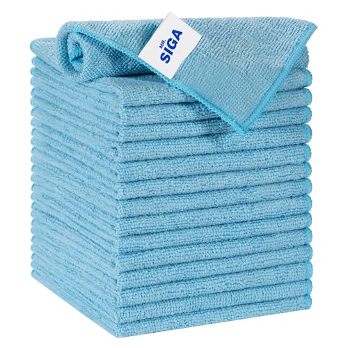 MR.SIGA Microfiber Cleaning Cloth, All-Purpose Microfiber Towels, Streak Free Cleaning Rags, Pack of 15, Sky Blue, Size 30 x 30 cm(11.8 x 11.8 inch) - color: Sky Blue