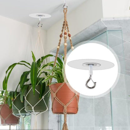 Adhesive Ceiling Hooks with Safety Clasp, Stick-On Wall Hooks for Plants, Wind Chimes, Home Storage and Bathroom Decor