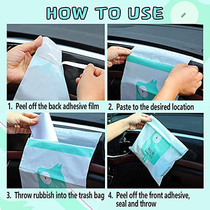 32pcs Car Trash Bags Easy Stick-On Disposable Portable Car Garbage Bags, Waterproof Leak Proof Barf Vomit Bags, Self Adhesive Cleaning Bags for Cars, Bedrooms, Bathrooms, Offices, Kitchens - Pattern A - color: A-32 Pieces