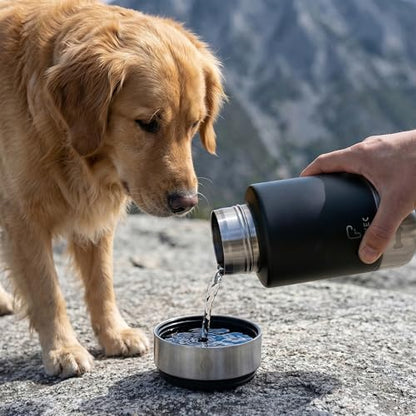 Dog Water Bottle with 2 Bowls, 32 oz Insulated Stainless Steel Portable Pet Travel Bottle, Food and Water Bowl Set for Walking Hiking Camping, Large Dog Accessories, Black - color: balck