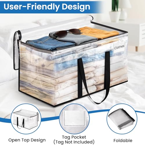 RoomHacks Clear Heavy Duty Extra Large Moving Bags, Reinforced Handle and Double Zipper, Storage Bags Alternative to Moving Box (2 Packs) - size: 125L- 2Packs