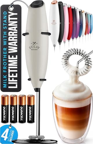 Zulay Kitchen Powerful Milk Frother Wand With Duracell Batteries - Ultra Fast Handheld Drink Mixer - Electric Whisk Foam Maker for Coffee, Lattes, Cappuccino & Matcha - Z1 Motor - Gray & Black - color: Daybreak Gray, size: Z1 Motor + Batteries