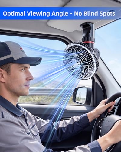 12V Car Clip Fan & 24V Truck Fan, SUV Sun Visor, 1.7m Cord, Strong Airflow Stepless Speed, Semi Truck Sleeper Quiet Cooling Fan