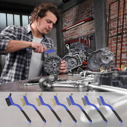 VASTOOLS Wire Brushes Pack of 7. for Cleaning Welding Slag, Rust and Dust. 7" Brass, Stainless Steel, Nylon Brushes with Rigid Handle - style: WB-7