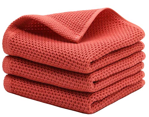 Mia'sDream Cotton Hand Towels,13”x28”, 3 Pack, Brick Red Bath Towels Set | Soft and Absorbent, Waffle Weave, Multi-Purpose Hand Towels for Bathroom,Kitchen,Gym | Cotton Dish Towels For Kitchen Drying - color: Brick Red, size: 13inch x 28inch