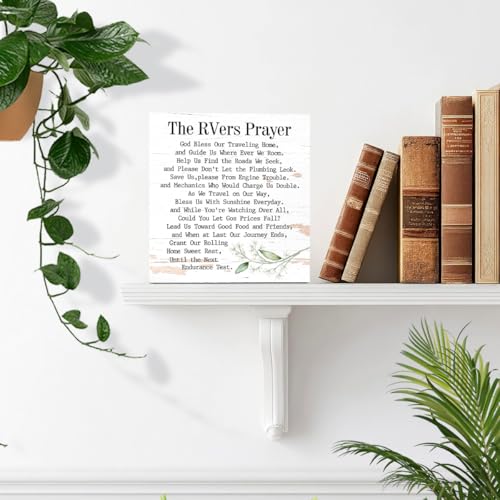 LVQHI Inspirational RVers Prayer Wooden Block Sign, Spiritual Camper Decor For Motorhome & Van Life, Sentimental Travel Blessing Plaque, New RV Gift 5"L x 5"W x 1.2"H