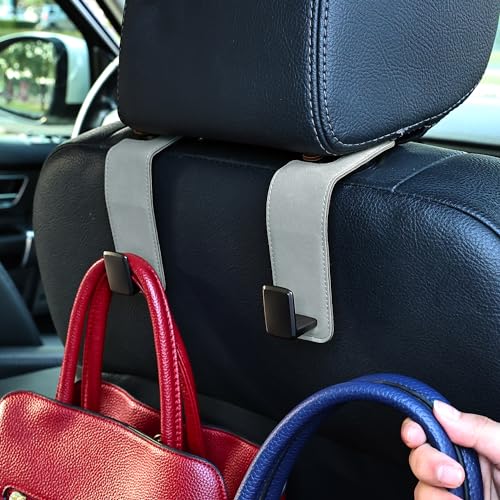 Amooca Car Seat Back Hook Universal Auto Storage Hanger Suede with Metal Car Seat Organizer for Handbag Purse Coat Umbrellas Grocery Bags 2 Pack Light Gray - color: Light Gray