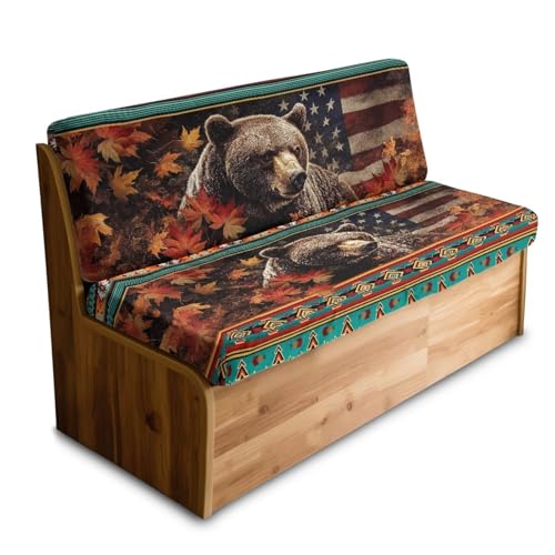 Bear American Flag Maple Leaf Pattern 2 Pieces RV Dinette Cushion Covers,Washable Camper Cushion Slipcovers Flannel Sofa Cushions Slipcovers for Travel Trailer Couch for Dogs and Kids - color: Bear American Flag Maple Leaf