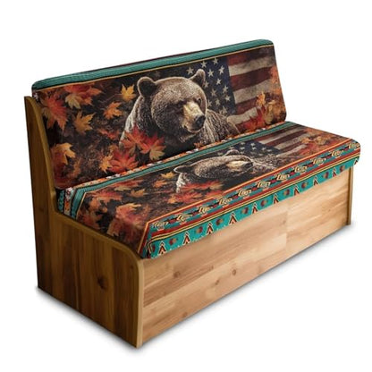Bear American Flag Maple Leaf Pattern 2 Pieces RV Dinette Cushion Covers,Washable Camper Cushion Slipcovers Flannel Sofa Cushions Slipcovers for Travel Trailer Couch for Dogs and Kids - color: Bear American Flag Maple Leaf