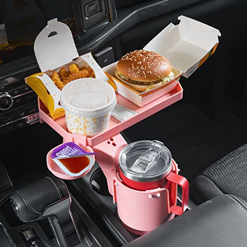 JoyTutus Cup Holder Tray for Car, Car Cup Holder Expander with 360°Rotation Tray, Large Cup Drink Holder Fit for Yeti/Hydro Flask, Detachable Food Tray Table, Pink Car Accessories - color: Pink, size: 1Pack
