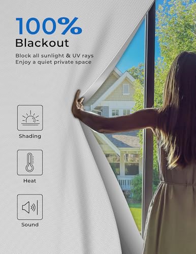 Sumobaby Blackout Curtains for Bedroom 50"x57" Portable No Drill Black Out Curtains with Heat-Resistant Magic Tapes,100% Blackout Blinds Easy to Cut Fit for Home Cinema,Dorm Room,Nursery(White)