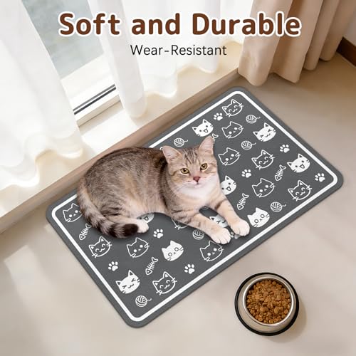 Dog Food Mat for Bowls, Absorbent Quick Dry Dog Cat Mats for Food and Water, Non-Slip Backing Pet Mat Pet Supplies - Cute Cat Pattern - color: Cat1