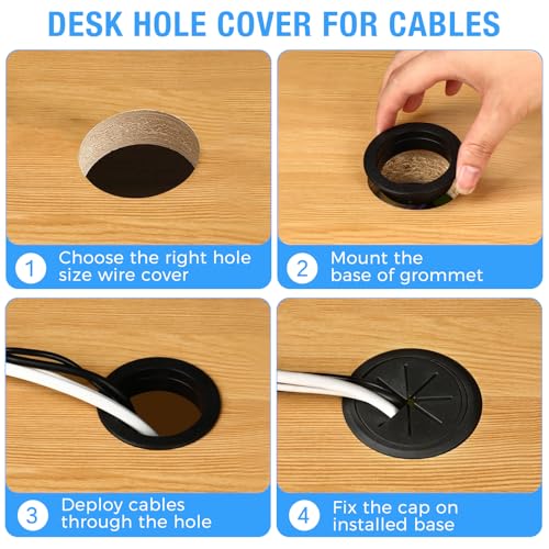 Desk Grommet 2-1/16" (53 mm), Desk Hole Cover for Cables Black, Cable Grommet ABS Plastic, Desk Hole Grommet for Office and Home Table Cable, Detachable & Flexible Cable Cord Organizer-2 Pcs - size: 2-1/16"(53 mm)-2Pcs, style: Black
