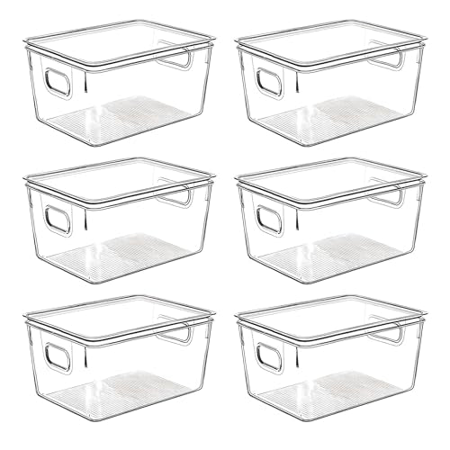 Clear Plastic Storage Bins with Lids, Perfect for Kitchen Organization or Pantry Organization and Storage, Stackable Fridge Organizer Bins, Storage Containers for Organizing, Cabinet Organizers - size: 10 X 7.3 X 5