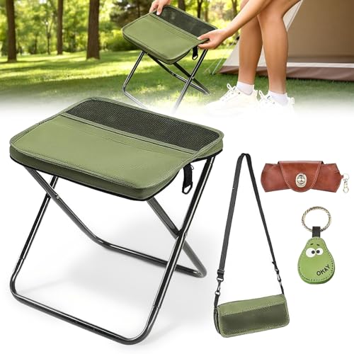 Portable Folding Stool,9.5 Inch Lightweight Handy Collapsible Camping Stool 350LB, Convertible Satchel Foot Stool Backpack Pocket Chair with Storage Pouch for Gardening Fishing Hiking Picnic Outdoor - color: Green_small