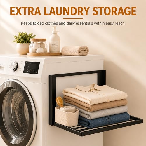 Magnetic Shelves for Washing Machine, No-Drill Magnetic Laundry Organizer Shelf for Washer Dryer and Small Spaces, Foldable Space-Saving Side Storage Rack for Laundry, Bathroom, Kitchen & RV