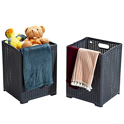 Eslite 42L Collapsible Plastic Laundry Baskets,Foldable Laundry Hamper,Pack of 2 (Grey) - color: Grey