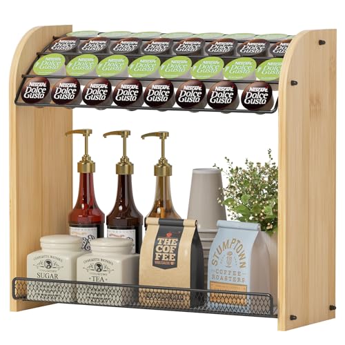 K Cup Holder Coffee Pod Organizer for Coffee Bar Accessories, K Cup Holders for Counter, Large Capacity K Cups Holder, Easy Assembly Coffee Station Organizer for Countertop (28 Coffee Pods At Least) - color: Natural Bamboo