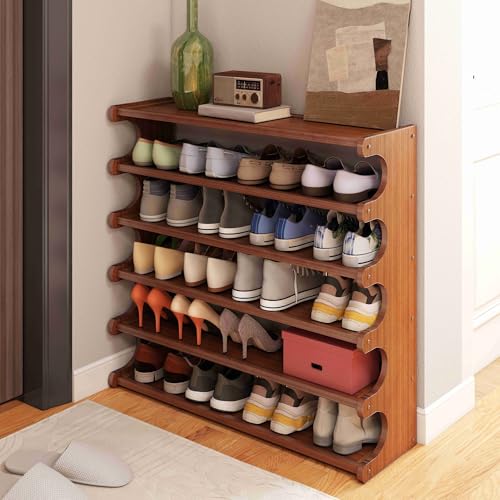 6-Tier Wood Grain Shoe Rack, Tall Free Standing Shoe Storage Organizer, Space Saving Shoe Shelf for Closet, Bedroom, Entryway and Small Spaces, Easy Assembly - size: 6th floor