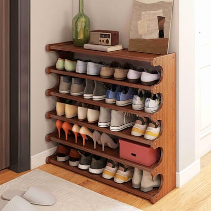 6-Tier Wood Grain Shoe Rack, Tall Free Standing Shoe Storage Organizer, Space Saving Shoe Shelf for Closet, Bedroom, Entryway and Small Spaces, Easy Assembly - size: 6th floor
