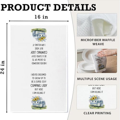 Camping Kitchen Towels 16x24 Waffle Weave, I Never Dreamed I’d Grow Up to Be a Super Sexy Camping Lady Dish Towels, Camp RV Gifts for Women, Gifts for Campers -A03 - color: Camping_03