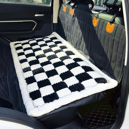 Backseat Pet Bed Mat, Truck Plaid Dog Bed for Car Back Seat, Deluxe Dog Seat Covers, Non-Slip Travel Pet Mat, Fit for Backseat Extenders and Trucks SUVs (Black&White, 24.8x54 inch) - color: Black&White