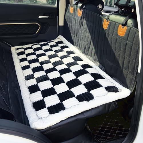 Backseat Pet Bed Mat, Truck Plaid Dog Bed for Car Back Seat, Deluxe Dog Seat Covers, Non-Slip Travel Pet Mat, Fit for Backseat Extenders and Trucks SUVs (Black&White, 24.8x54 inch) - color: Black&White