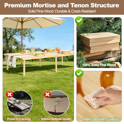Low Picnic Table 60x30, Portable Folding Floor Table | Adjustable height wood table with boho runner, mortise-tenon joints, folds flat for beach picnics, camping, parties - size: Large Size for 6