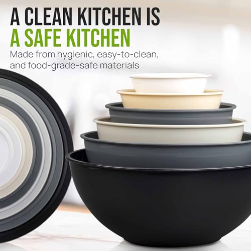 Zulay Kitchen 12 Piece Plastic Mixing Bowls with Leak-Proof Lids Set - Microwave and Freezer Safe Kitchen Mixing Bowls for Preparing, Serving and Storing - Large Nesting Bowls (Midnight Ombre) - color: Midnight Ombre