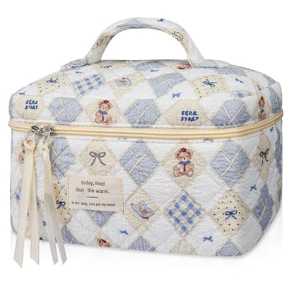 Gosect Large Makeup Bag, Cute Cosmetic Bag for Women Girls, Floral Coquette Aesthetic Toiletry Bag, Travel Make Up Organizer Bag (Check Bear) - color: 019Bear