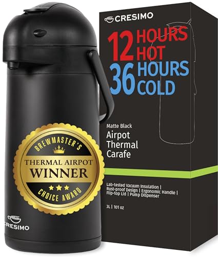 Airpot Coffee Carafe Dispenser with Pump, Black | 12 Hours Hot Water Retention, 36 Hours Cold Retention, Thermal Carafe for Hot Drinks, One-Handed Dispensing - color: Black, size: 102 Ounces