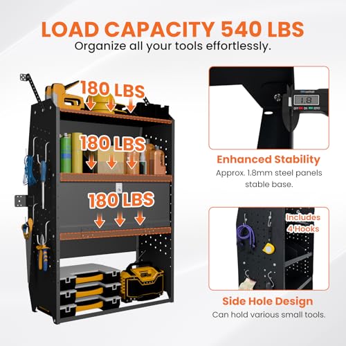Adjustable Cargo Van Shelving with Lockable Door and Hooks, Heavy Duty Steel Storage 32" W x 46" H x 13" D, Fits Transit, ProMaster, Chevy Express, GMC Savana, Sprinter, Low/Mid/High Roof - size: 32" W x 46" H x 13" D