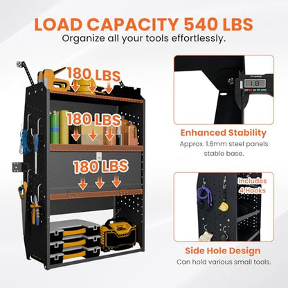 Adjustable Cargo Van Shelving with Lockable Door and Hooks, Heavy Duty Steel Storage 32" W x 46" H x 13" D, Fits Transit, ProMaster, Chevy Express, GMC Savana, Sprinter, Low/Mid/High Roof - size: 32" W x 46" H x 13" D