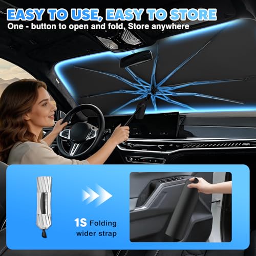 KUST Ice Crystal Sun Shade Umbrella for 2017-2026 Tesla Model Y/Juniper/Model 3/ Highland | Custom Fit Windshield Sunshade for Tesla | Foldable Sunshade with Bendable Handle | Blocks Heat & UV Rays - size: For Model 3/Y 17-26 (Ice Crystal)