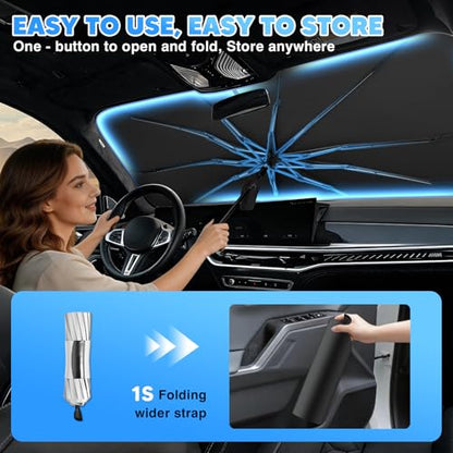 KUST Ice Crystal Sun Shade Umbrella for 2017-2026 Tesla Model Y/Juniper/Model 3/ Highland | Custom Fit Windshield Sunshade for Tesla | Foldable Sunshade with Bendable Handle | Blocks Heat & UV Rays - size: For Model 3/Y 17-26 (Ice Crystal)
