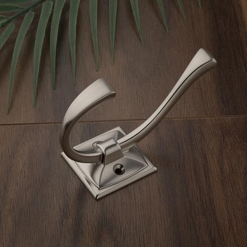 HARPOON 5 Pcs Prong Hook, Heavy Duty Two Flared Coat Hooks,Wall Mounted with 4 Screws,Utility Hooks for Scarf, Bag, Towel, Key, Cap, Cup, Hat - Satin Nickel - color: Satin Nickel
