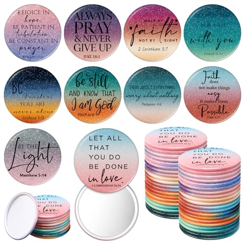 GlikCeil 40 Pcs Christian Compact Mirror Bulk for Women Inspirational Bible Verse Pocket Mirrors Mini Purse Makeup Mirror Christian Church Gift for Women VBS Church Party Favors - color: Gradient, size: Religious