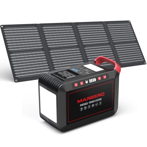 MARBERO 237Wh Solar Generator with Solar Panel Included Portable Power Station 300W Pure Sine Wave with Foldable Solar Panel 60W Set for Camping Outdoor Hiking Fishing Emergency - color: Brick Red Black