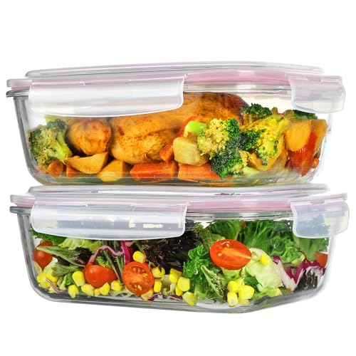 Vtopmart 2Pack 2260ml/ 76.4oz Large Glass Storage Containers with Lids, Meal Prep Food Container Set with Snap Airtight Lid for Baking, Microwave, Oven, Leak Proof, for Freezer, Dishwasher, Pink - color: Pink, size: 76.4oz