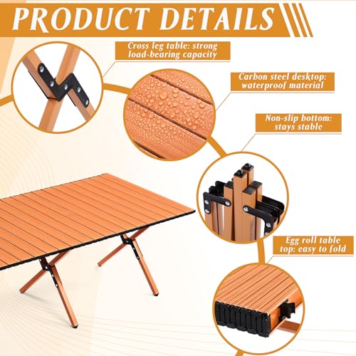 Suzile 2 Pack 4FT Folding Camping Table, Roll Up Portable Camp Table with Carry Bag, Low Collapsible Lightweight Aluminum Outdoor for Camping, Picnic, Beach, Patio, Kitchen(Nut Brown) - color: Nut Brown