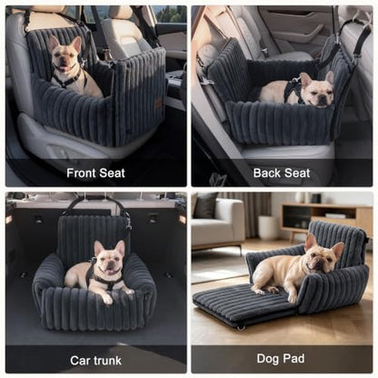 MIXJOY Dog Car Seat for Small/Medium Dogs up to 25 lbs, Multi-Functional Dog Carrier for Car with Detachable Washable Cover, Pet Travel Bed with Clip-On Safety Leash, Grey - color: Grey