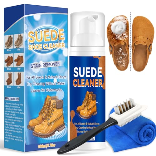 Suede Shoe Cleaner, Professional Shoe Cleaner Removes Stains, Salt, Dirt, Powerful Foam Suede Cleaner Kit for Nubuck, Suede, Knit, Canvas, Boots, Trainer, Suede Fabric of Bags, Furniture, Jacket