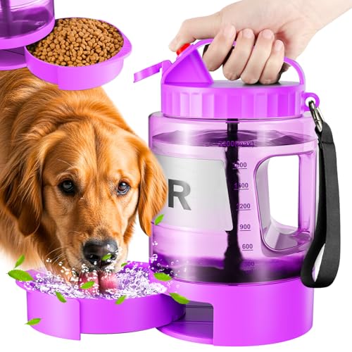 Dog Water Bottle Portable - 77 oz Dog Water Bottle with Bowl Leak Proof, 2 in 1 Pet Travel Cup Suitable Outdoor, Camping, Walking, Beach, Hunting, Large Pet Gear for Dog Lovers （Purple）