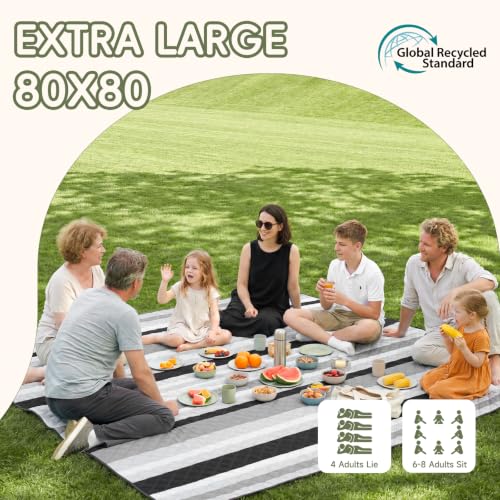 Genovega Waterproof Beach Blanket Picnic Outdoor Mat Rug Parents Papa Stepdad Pappy Poppy Pawpaw Grandpa Who Want Nothing Everything Bride in Law Daughter Son Father Happy Birthday Ideal - color: Gery Black Stripe