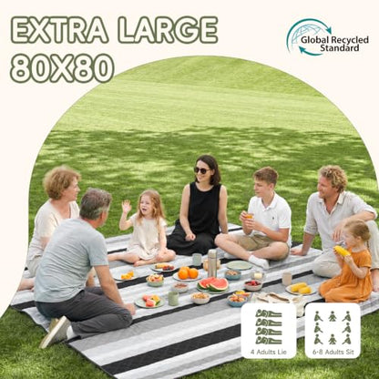 Genovega Waterproof Beach Blanket Picnic Outdoor Mat Rug Parents Papa Stepdad Pappy Poppy Pawpaw Grandpa Who Want Nothing Everything Bride in Law Daughter Son Father Happy Birthday Ideal - color: Gery Black Stripe