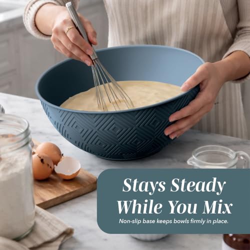 COOK WITH COLOR Mixing Bowls with Lids - 12 Piece Plastic Nesting Bowls Set includes 6 Prep Bowls and 6 Lids, Microwave Safe Mixing Bowl Set, Blue Rhombus - color: Blue Rhombus